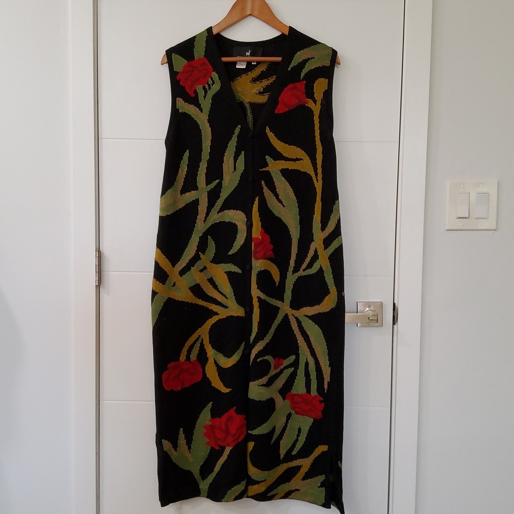 Vintage Peruvian Connection Intarsia Art To Wear Pima Cotton Longline Vest